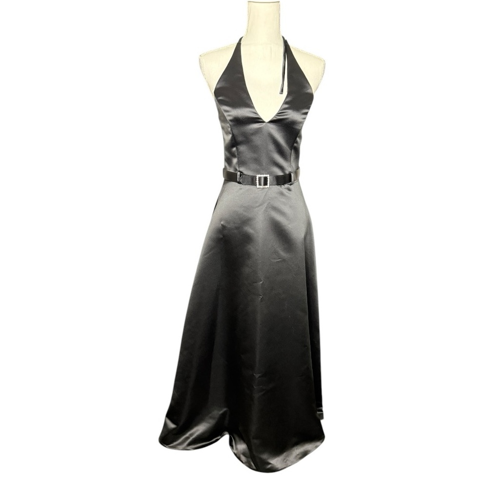 SCOTT MCCLINTOCK Vintage Black Halter neckline Satin A Line Dress. Size 6